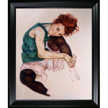 La Pastiche Seated Woman with Legs Drawn Up with Black Matte Frame, 25" x 29"