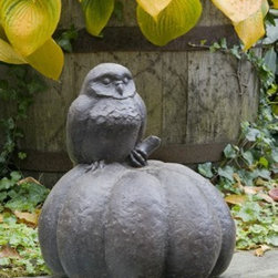 Owl On Pumpkin - Garden Statues And Yard Art