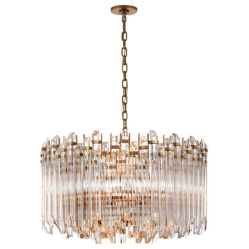 Adele Large Wide Drum Chandelier in Hand-Rubbed Antique Brass with Clear Acrylic