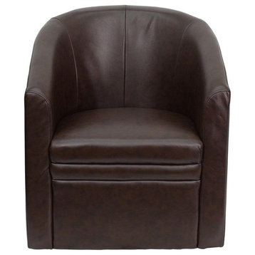 Contemporary Brown Leather Barrel-Shaped Guest Chair