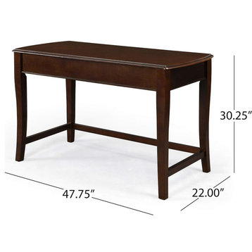 Transitional Desk, Slightly Curved Legs & Rectangular Lift Up Top, Dark Walnut