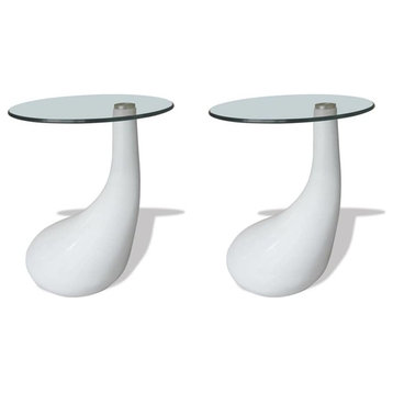 vidaXL Coffee Table 2 Pcs End Table Side Table with Round Top High Gloss White