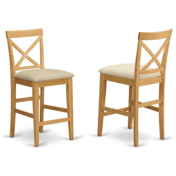 X, Back Stool With Upholstered Seat In Oak Finish, Set of 2