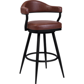 Amador Counter Stool - Black Powder Coated Finish, Vintage Coffee Faux Leather