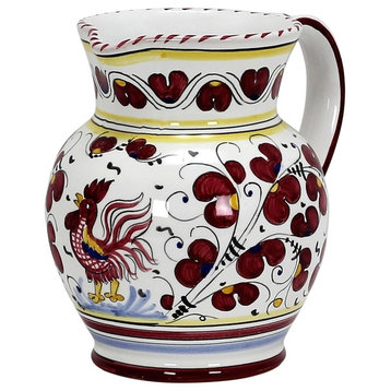 Orvieto Red Rooster, Traditional Deruta Pitcher (1 Liter)