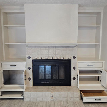 Custom Real Wood Built-In Shaker Fireplace Cabinetry and Mantel