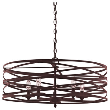 4-Light Strap Cage Vorticy Drum Chandelier, Bronze