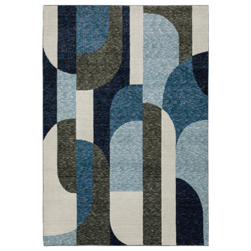Sadie Art Deco Curved Layers Area Rug, Blue/Gray, 6'7"x9'6"