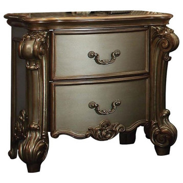 Bowery Hill Traditional Wood Nightstand in Gold Patina & Bone