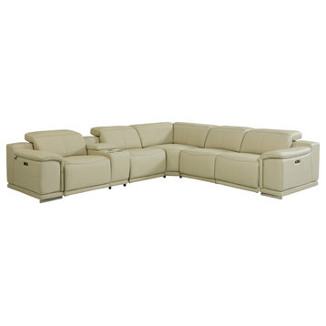 Frederico Genuine Italian Leather 6-Piece 1 Console 3-Power Reclining Sectional, Beige