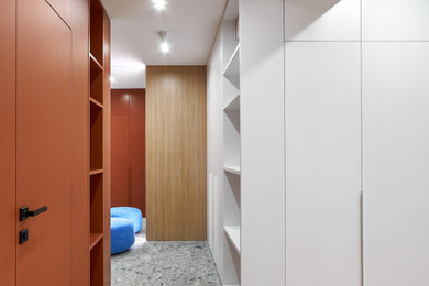 Mid-sized trendy hallway photo in Moscow with white walls
