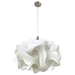 EQ Light - Cloud Pendant Light, Nickel, Large - The Cloud Pendant Light makes a stunning accent piece in a dining room, entryway or kitchen. This elegant pendant light has silver steel construction and a round shade made from white spiral polypropylene pieces. Hang it in a contemporary style home for a cohesive look.