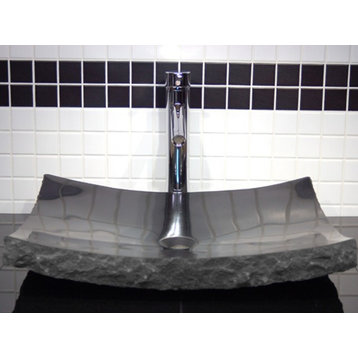 Modern Black Granite Zen Rectangular Vessel Sink, 21 X 17 Inch, Natural Stone