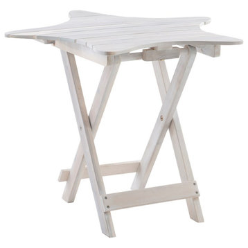 Home Square Wood Outdoor Folding Table in Whitewash - Set of 2