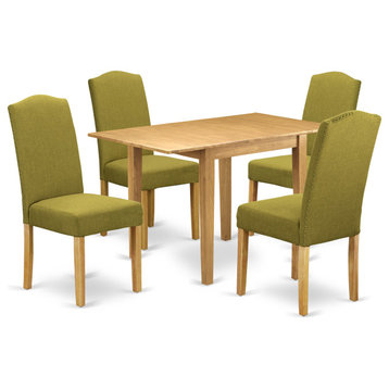 Dining Set 5 Pcs, Four Chairs, Table, Oak Finish Solid Wood, Light Pickle Color