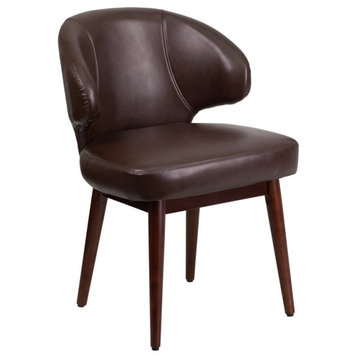 Contemporary Office Chair, Padded Seat & Curved Back, Brown Faux Leather