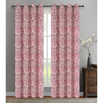 Jacquard Vine Drapery Curtain Panels, Fuchsia, 50"x96", Set of 2