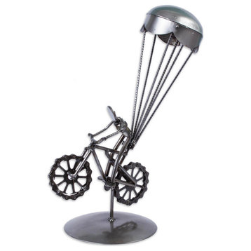 Novica Handmade Floating Bicycle Recycled Metal Auto Part Sculpture