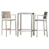 GDF Studio 3-Piece Capral Outdoor Gray Wicker Bar With Glass Table Top Set