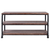 Exeter Industrial Metal Kitchen Cart, Silver Brushed Gray, Pine Shelves