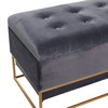 Velvet Upholstered Storage Bench, Gray with Gold Metal Frame