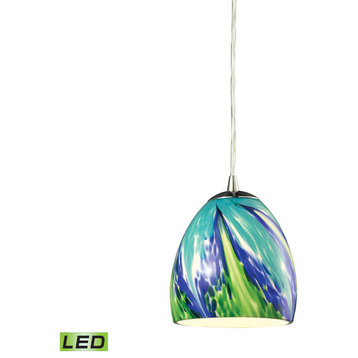Colorwave 1 Light Mini Pendant, Satin Nickel, Tropics Glass, LED, Standard
