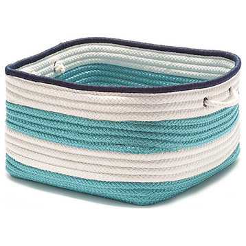 Colonial Mills Nautical Stripe Basket, Square, Turquoise/Navy, 18"x18"x12"