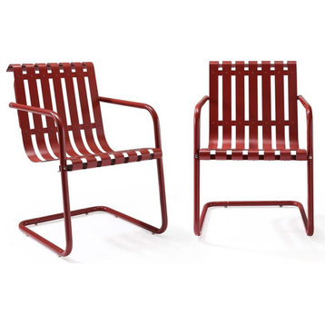 Crosley Gracie Metal Patio Chair in Red (Set of 2)