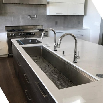 Large Ledge sink 72" with dual faucets and offset drain and sink grids