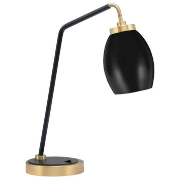 1-Light Desk Lamp, Matte Black/New Age Brass, 5" Matte Black Oval Metal Shade