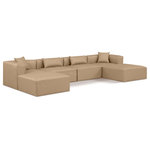 Meridian Furniture - Cube Upholstered Modular Sectional, Tan, 6-Piece: 2 Armless Chair, 2 Corner Chair, 2 Ottoman, Vegan Leather - Elevate your space with the luxurious Cube Vegan Leather Modular Sectional. This modular sectional exudes modern elegance, charm, and comfort making it a perfect addition to any contemporary living space. Its clean lines and cube shape are reminiscent of minimalist design, while the plush tan vegan leather upholstery adds a touch of luxury and sophistication. The chair's versatile construction and geometric aesthetic seamlessly integrate into various design styles, from sleek living rooms to chic home offices, embodying the essence of modern design and creating a sense of order and tranquility in your space.