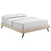Loryn Full Upholstered Fabric Bed Frame With Round Splayed Legs, Beige