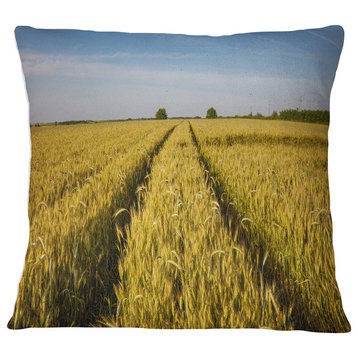 Rural Road through Wheat Field Landscape Printed Throw Pillow, 16"x16"