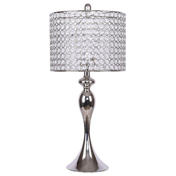 26.5" Polished Nickel Table Lamp With Crystal Bead Shade Submit