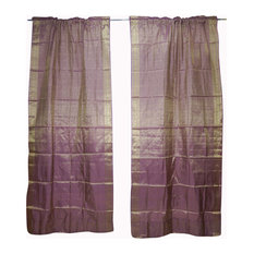 Mogul Interior - 2 Purple Sheer Sari Curtain Rod Pocket Drape Home Decor 96 - Curtains