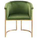Meridian Furniture - Tierra Velvet Upholstered Dining Chair, Olive - Enjoy body-hugging comfort at every meal with this Tierra velvet dining chair. Rich olive velvet covers the seat, arms and back of this comfortable yet beautiful chair. The frame is made from durable metal for resilient, long-lasting use, and it features a brushed brass finish for a look that's both modern and elegant. Pair it with the table of your choice for a modern look in your dining room space.