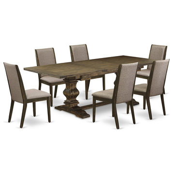 East West Furniture Lassale 7-piece Wood Dining Table and Chair Set in Brown