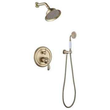 Complete Shower System, Mid-Century Modern Style, Brushed Gold