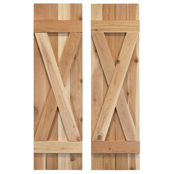 X Board and Batten Exterior Shutters Pair, Unfinished, 48"