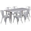 31.5  x63   Rectangular Silver Metal Table Set With 6 Stack Chairs