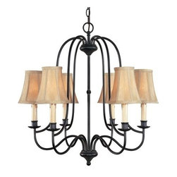 Traditional Rustic Inspired Bronze Chandelier with Shades - Chandeliers