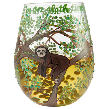 "Sloth Time" Stemless Wine Glass by Lolita