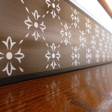Painted Stair Risers - Brown & White Flower