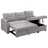 Mabel Fabric Sleeper Sectional With Cupholder, USB and Pocket, Light Gray, Linen