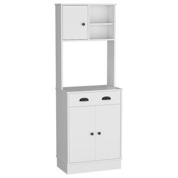 Powell Kitchen Pantry With 2 Cabinets, 2 Open Shelves, and Drawer, White