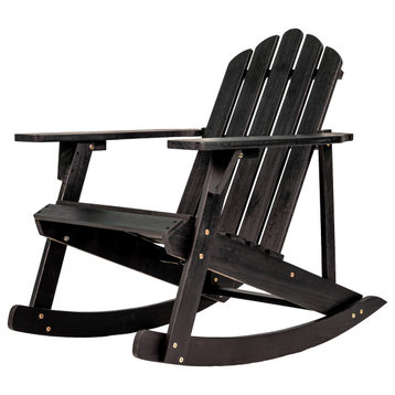 Kiawah Outdoor Patio Classic Acacia Wood Adirondack Rocking Chair, Black
