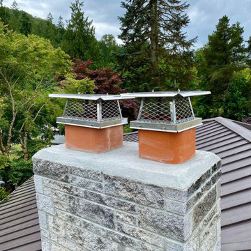 Custom Stone Chimney Rebuild with Stainless Steel Caps – Snoqualmie