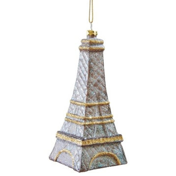 Oh La La French Eiffel Tower Christmas Holiday Glass Three Dimensional Ornament