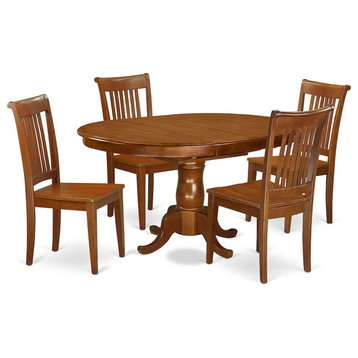 5-Piece Dining Room Set, Oval Table, Leaf and 4 Chairs Without Cushion