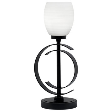 1-Light Table Lamp, Matte Black Finish, 5" White Linen Glass